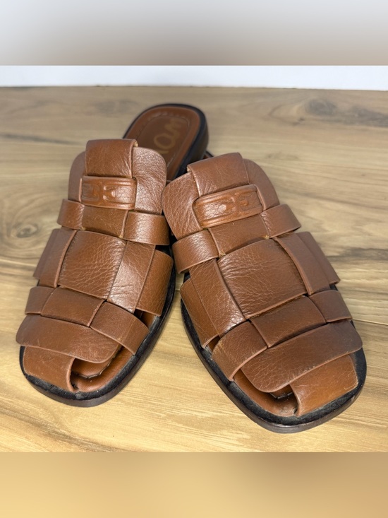 Ina Shoes - Sam Edelman Leather Woven Slide Sandals - Brown